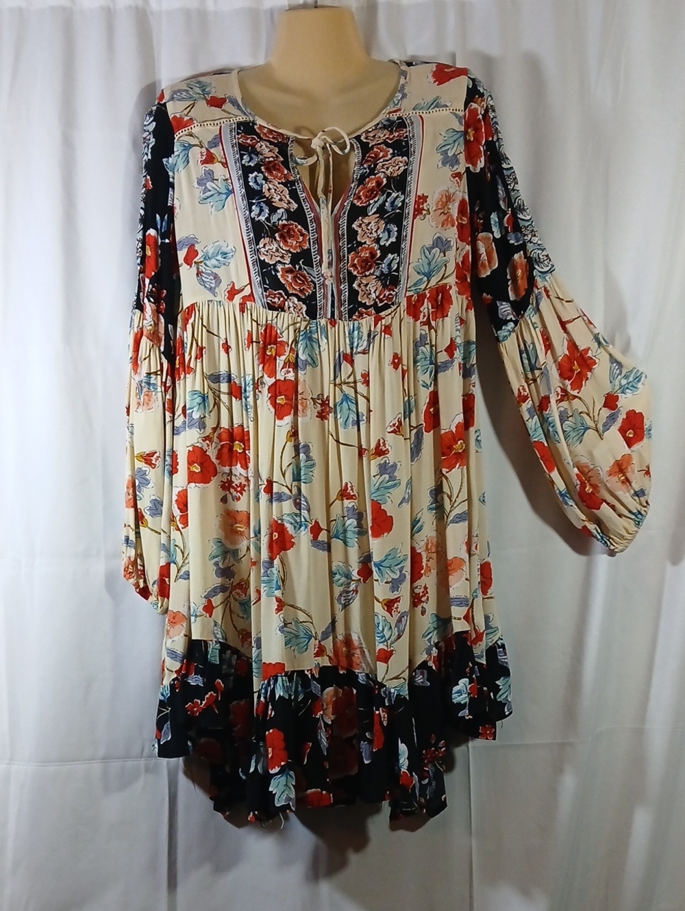 Patrons Of Peace Womens Small Dress Floral Boho Peasant Cottage Hippie
